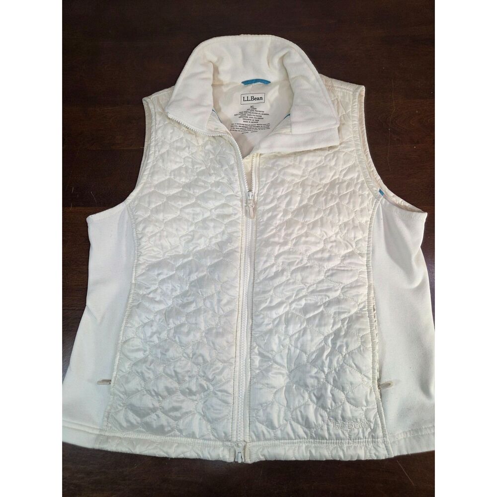 L.L. Bean Quilted Vest Women XL White Full Zip Mock Neck